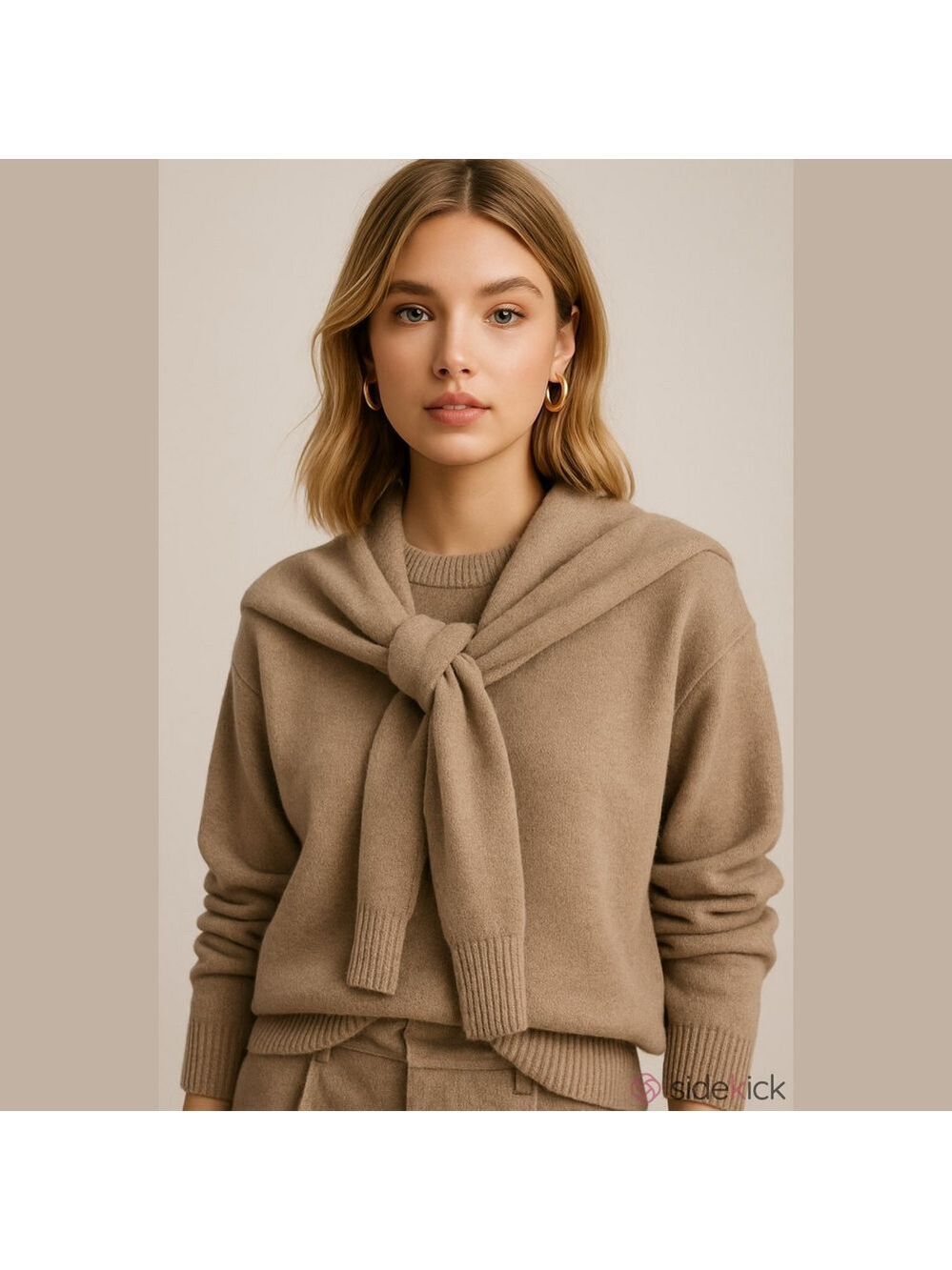 Sofie the Label Beau Sweater Beige Knit with Tie Detail Medium